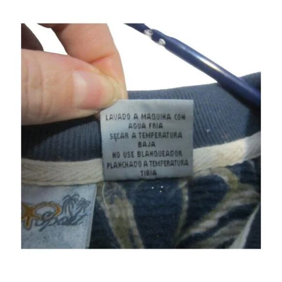 Tropical Palm Tree Print Polo Shirt Blue OP Ocean Pacific XXL Cotton - Picture 3 of 5